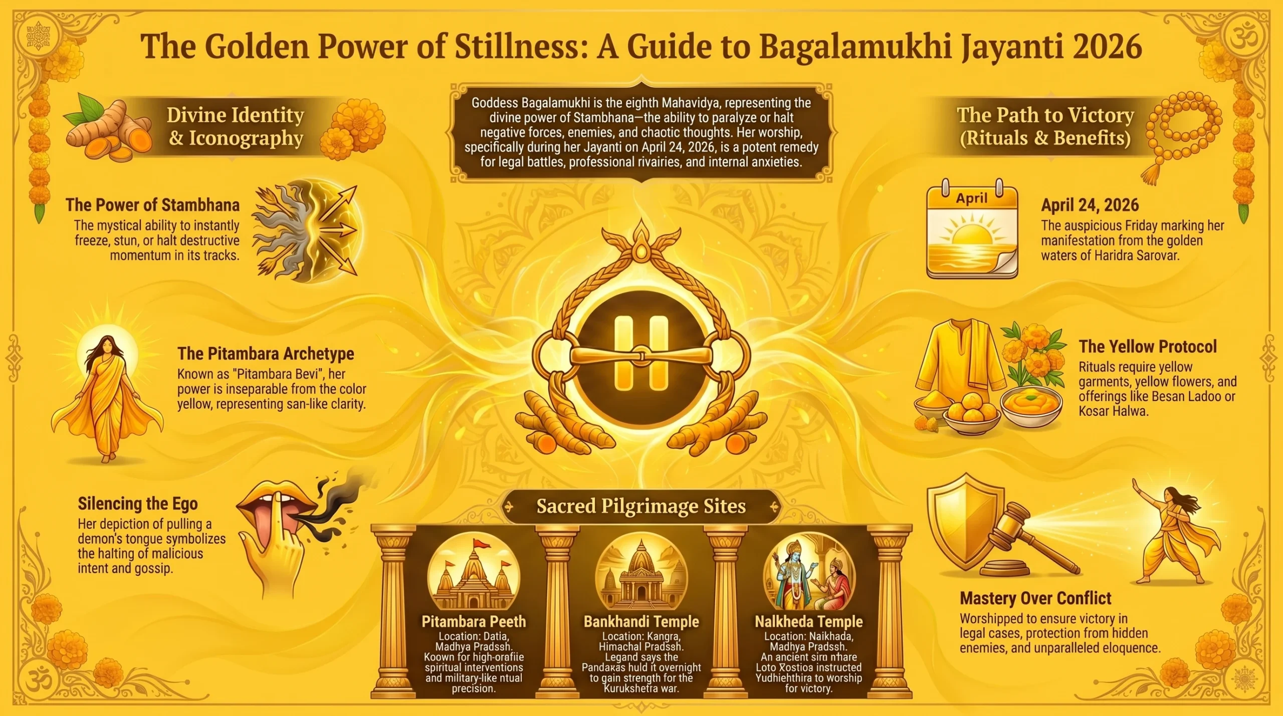 Goddess Bagalamukhi: The Golden Wisdom of Divine Stillness