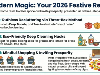 Pre-New Year preparations (Shopping, Rangoli, Cleaning)